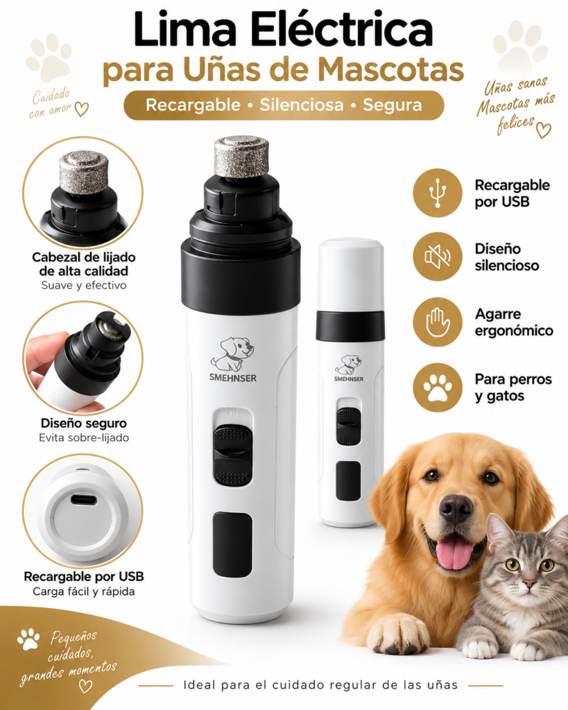 Lima Eléctrica para Uñas de Mascotas - Recargable USB