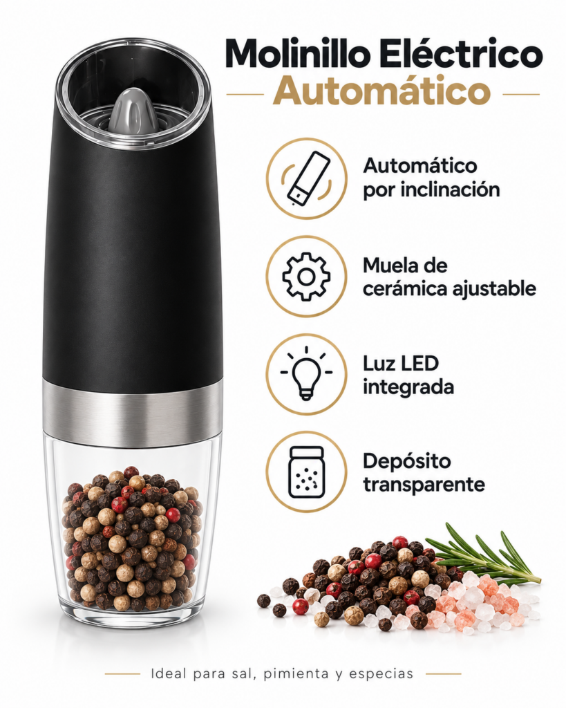 Molinillo Pimentero Eléctrico Automático Por Gravedad Con Luz