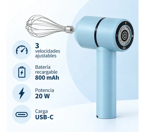 Batidora y Espumador de Leche Inalámbrico Recargable USB – 3 Velocidades - Imagen 3